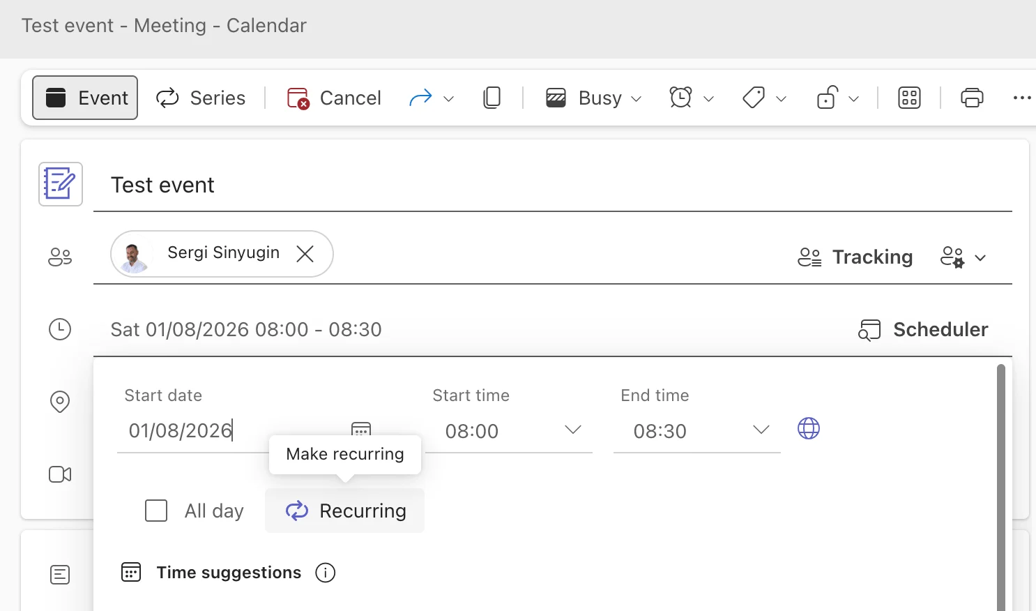 Making a Teams meeting recurring