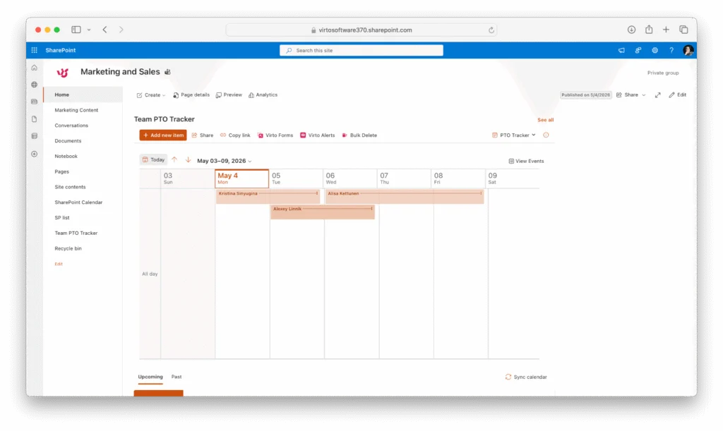 Flat single-color SharePoint calendar before color coding