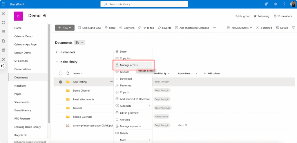 Managing access to shared SharePoint files