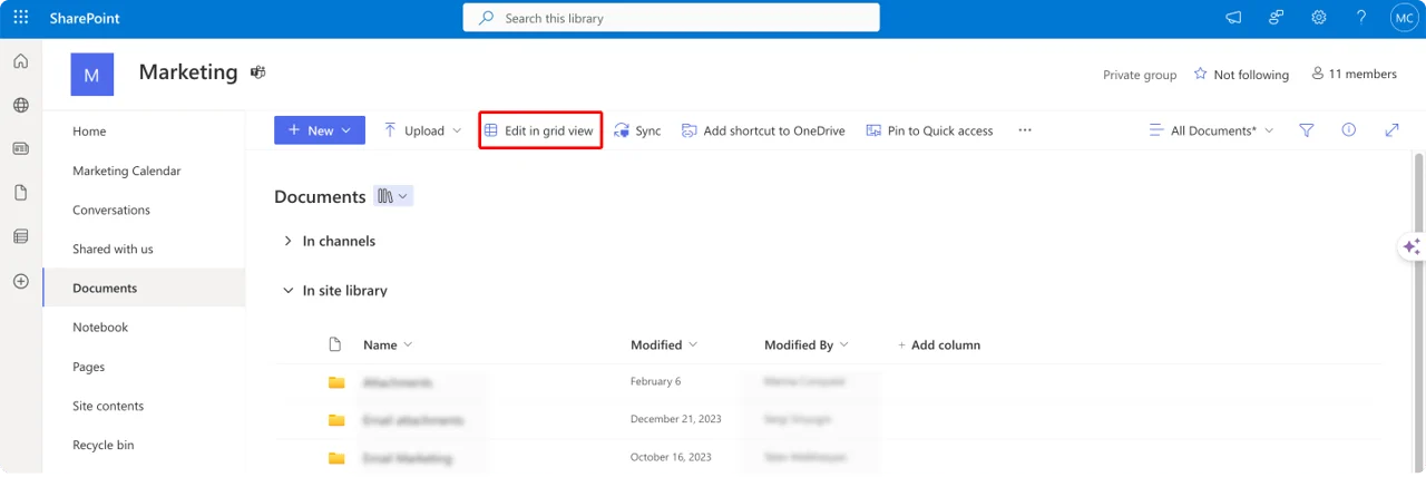 Navigating to Edit in grid view button
