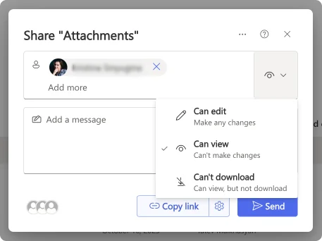 Adjusting permissions in SharePoint sharing dialog
