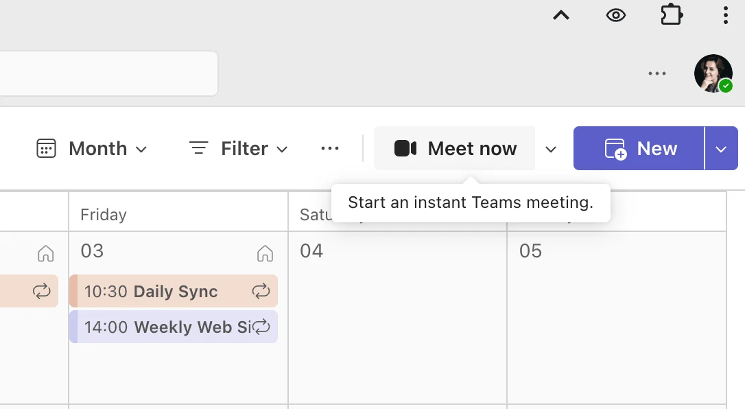 Navigating to the Meet Now option in Teams