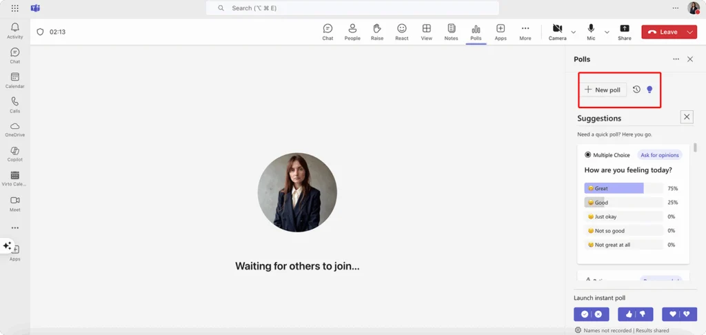 Clicking on New poll within a meeting interface
