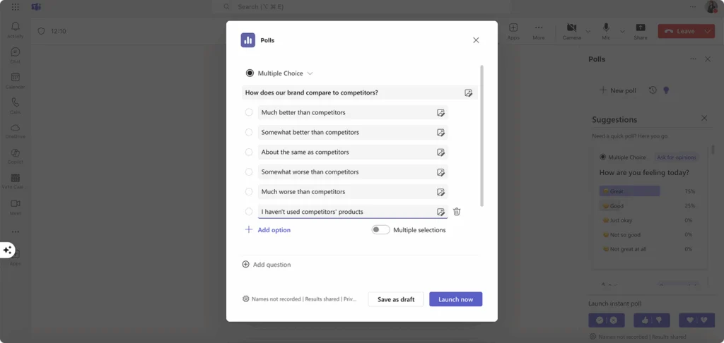 Creating your poll with question and answer options