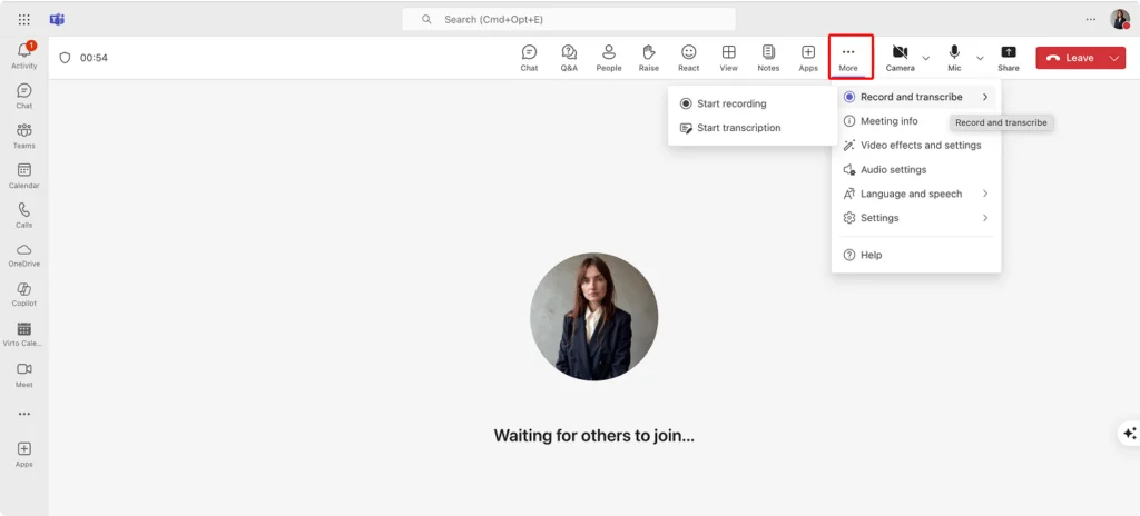 Recording and transcribing a meeting in Teams