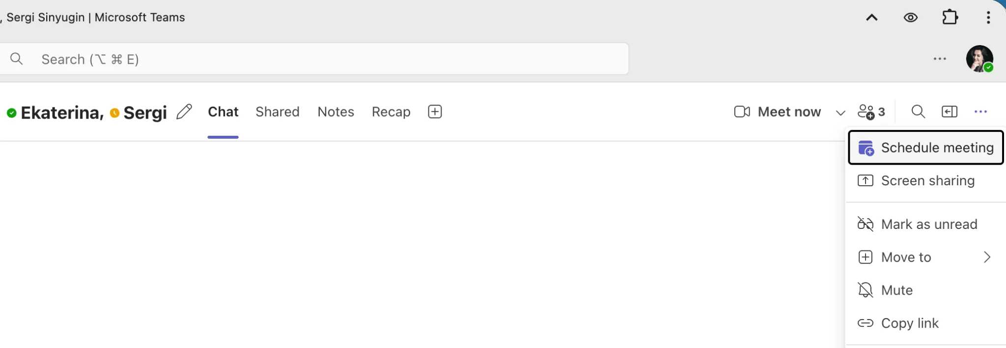 Scheduling a meeting from a Teams chat