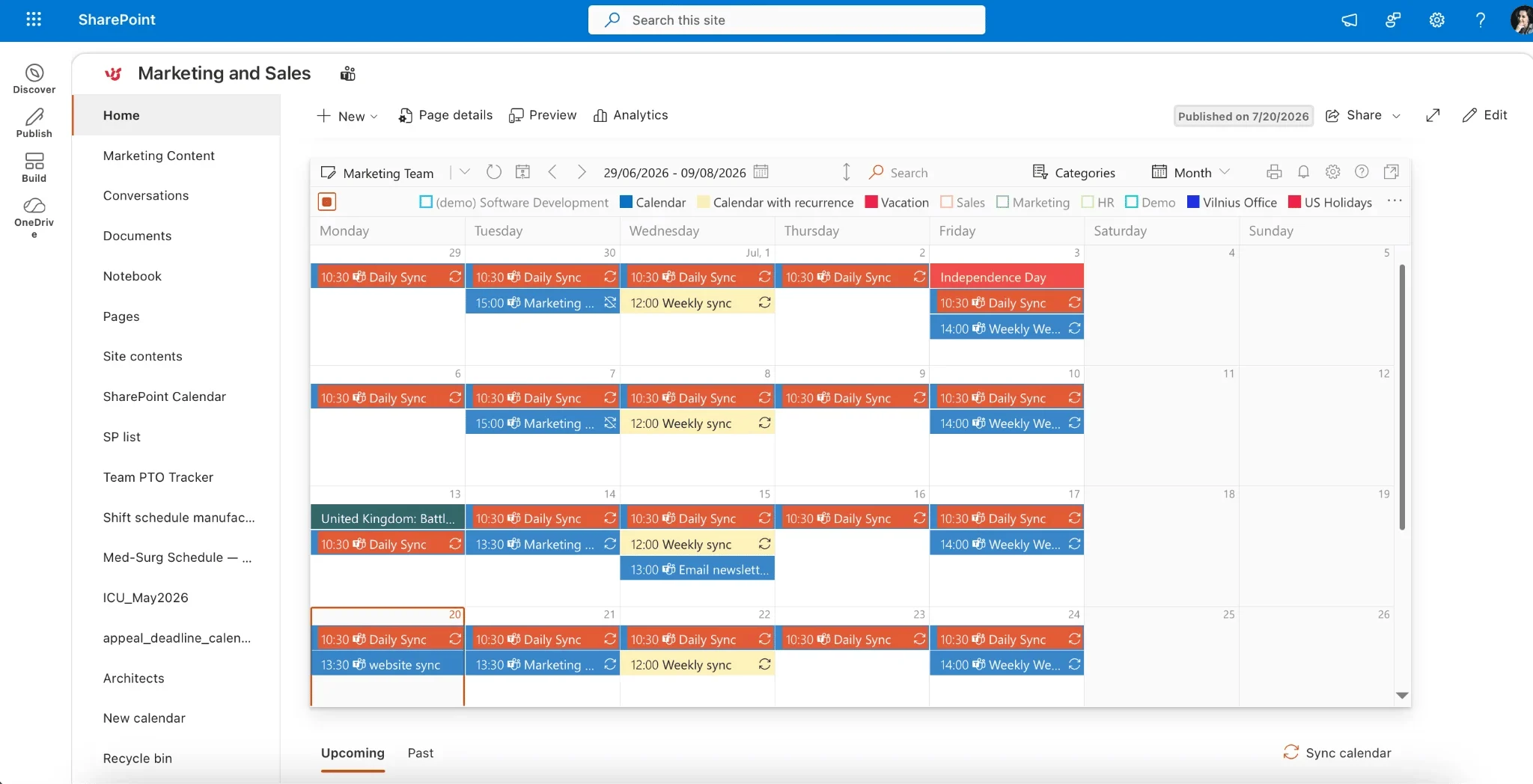 Virto Calendar App example view