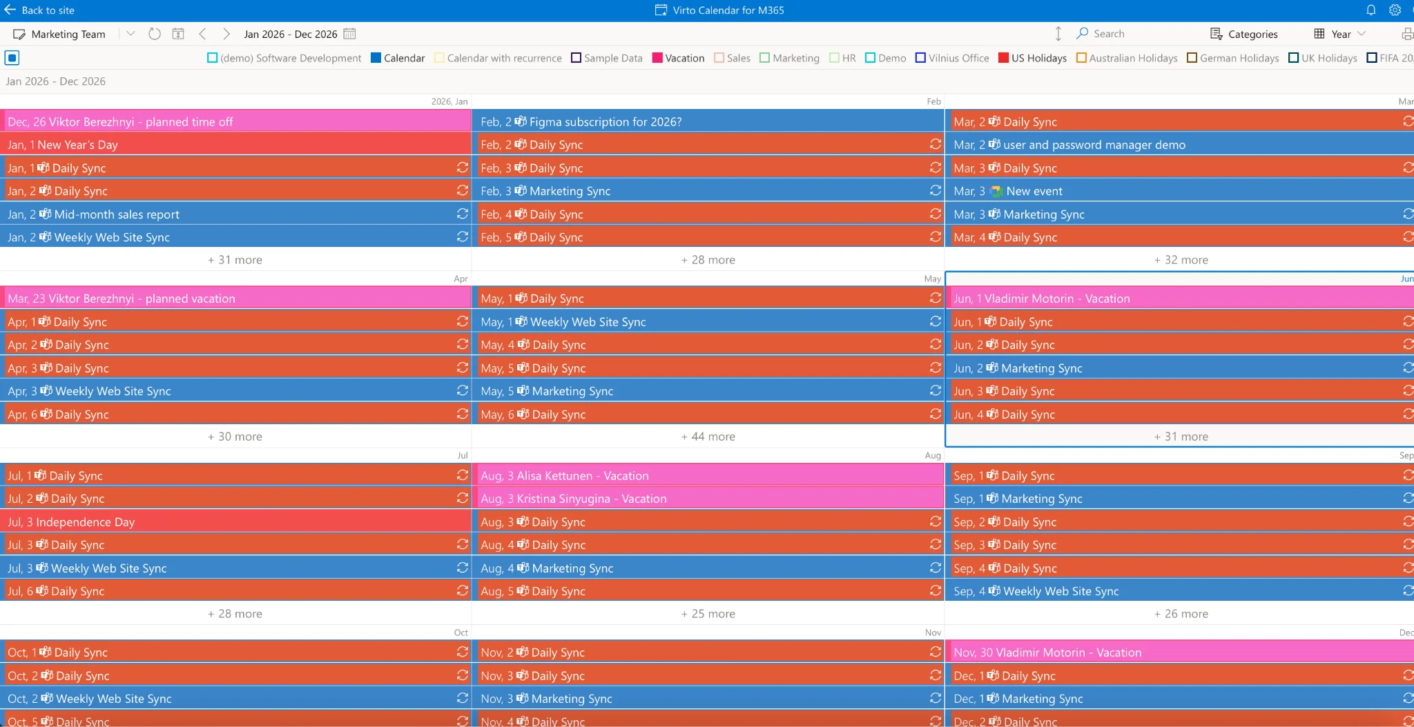Virto Calendar color-coding and category customization