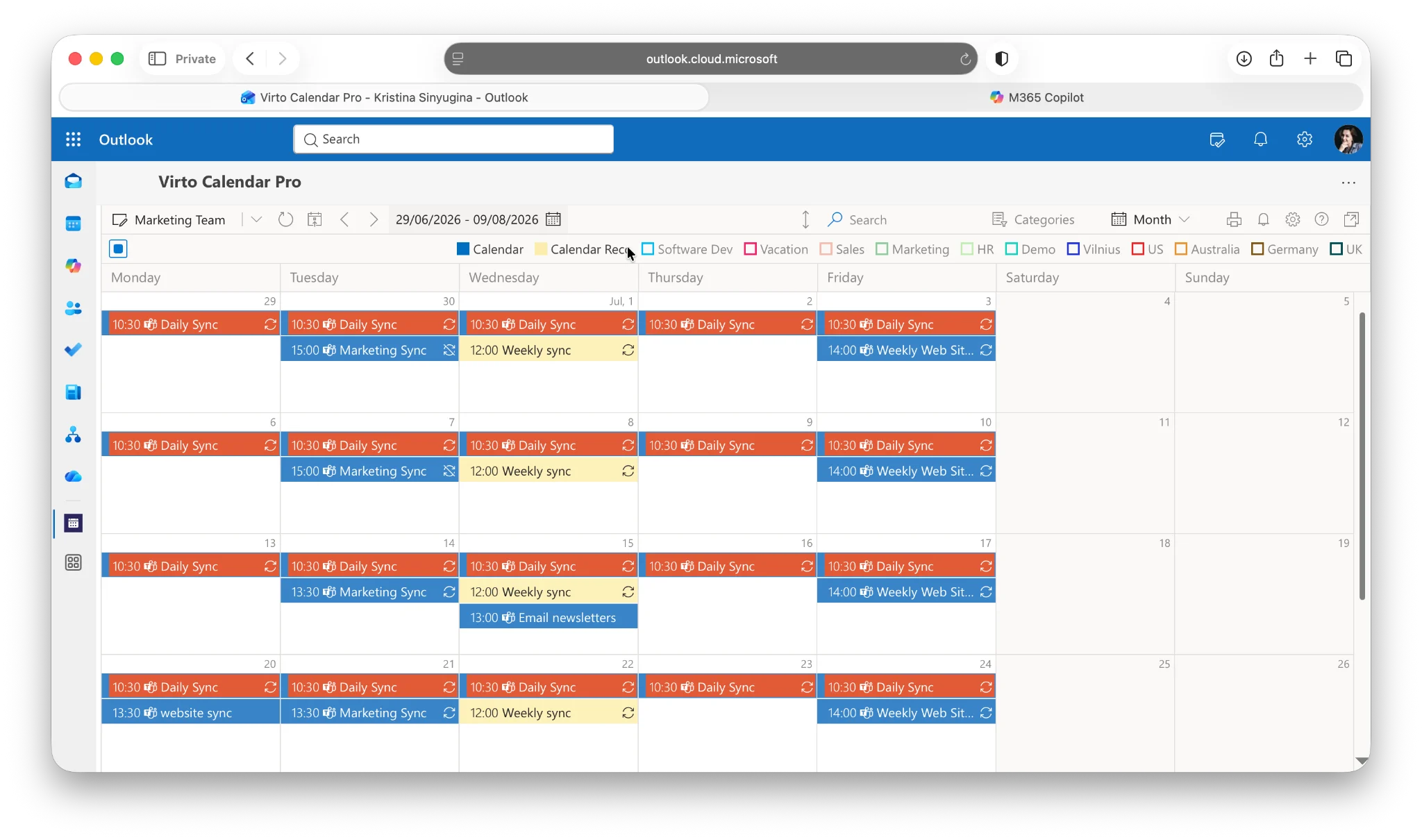 Virto Calendar Pro in Outlook