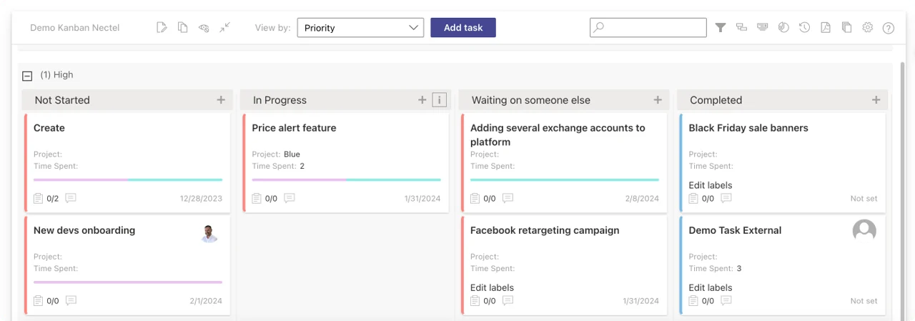 Virto Kanban Board App task view