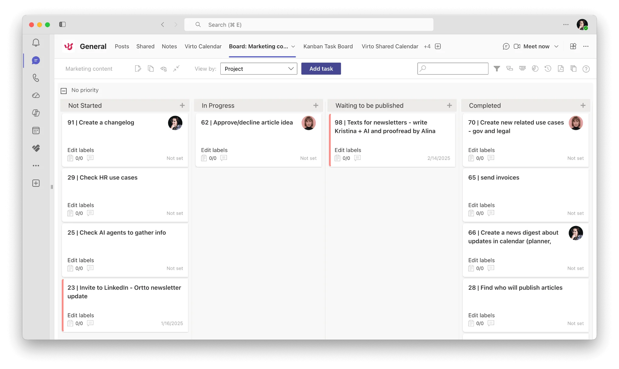 Virto Kanban Board as a Teams channel tab