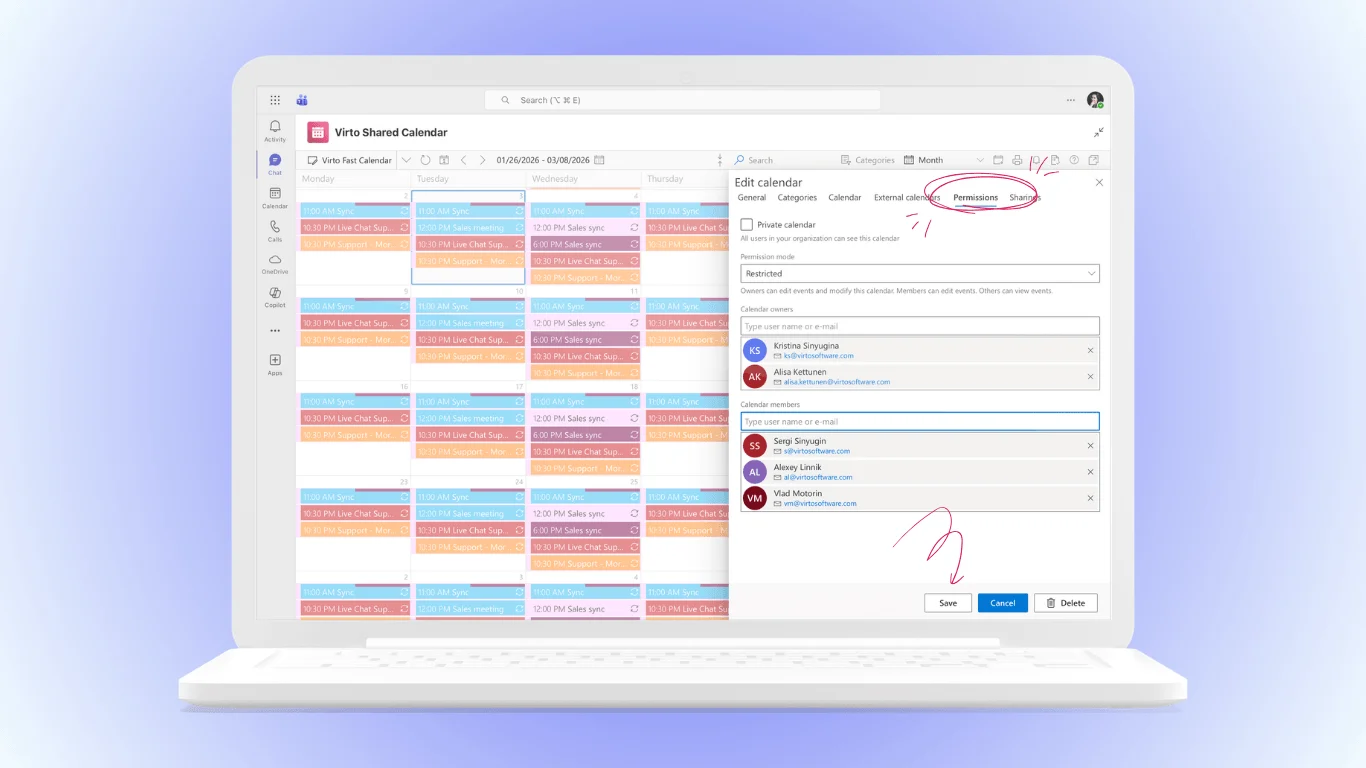 Example of Virto Shared Calendar