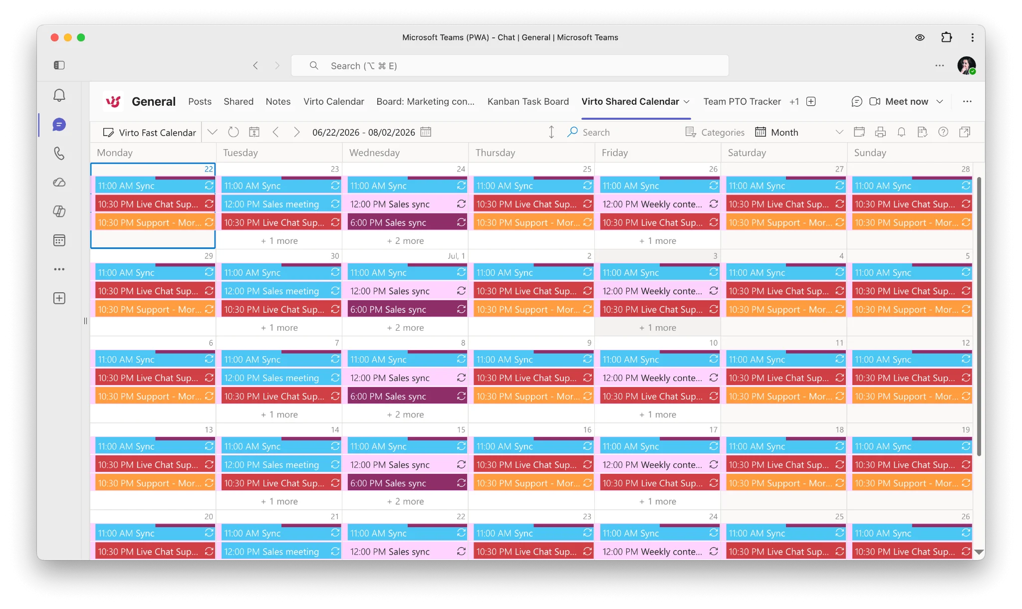 Virto Shared Calendar in Microsoft Teams