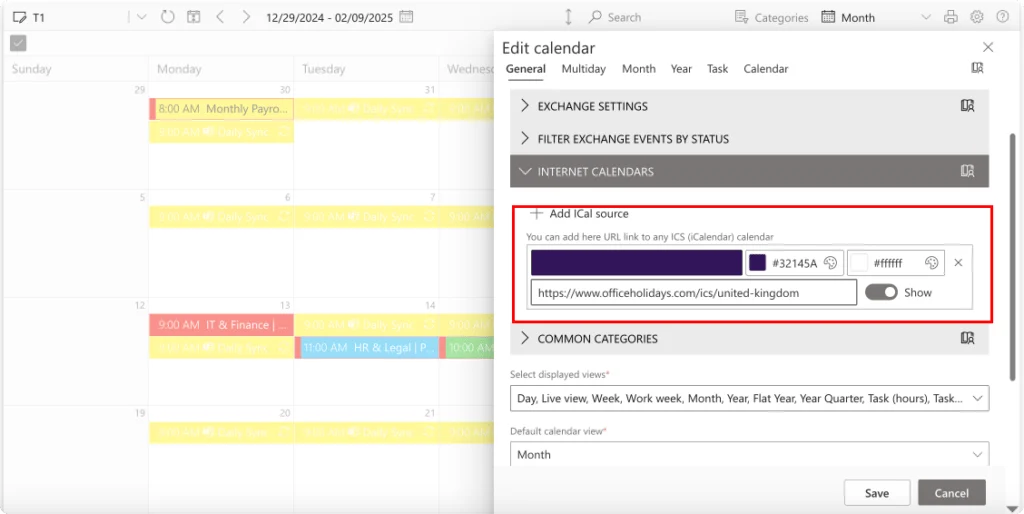 Adding an external iCal feed as a calendar source