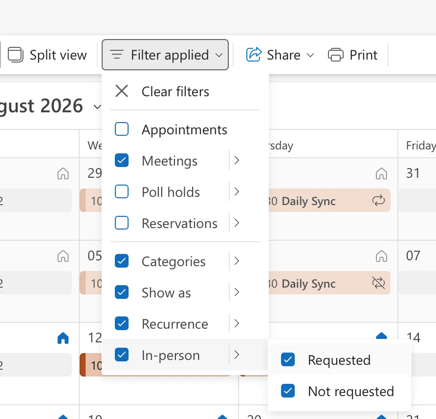 Navigating to filters in OWA
