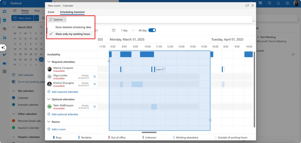 Scheduling Assistant grid restricted to working hours