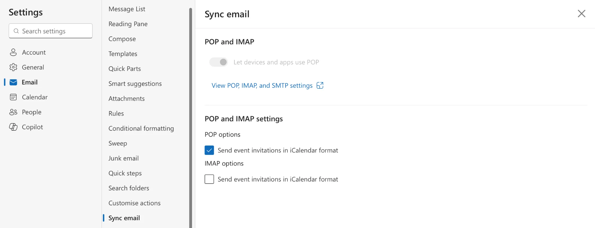 Navigating to email sync settings in OWA