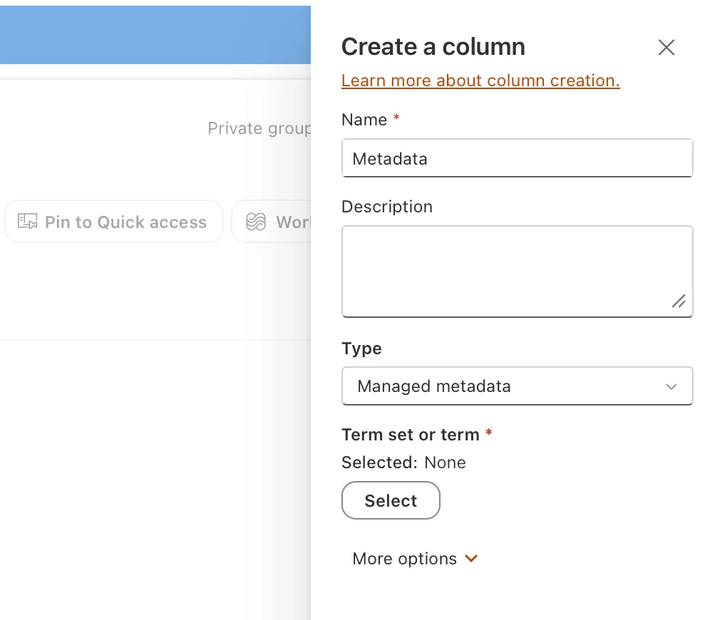 Adding a managed metadata column in SharePoint