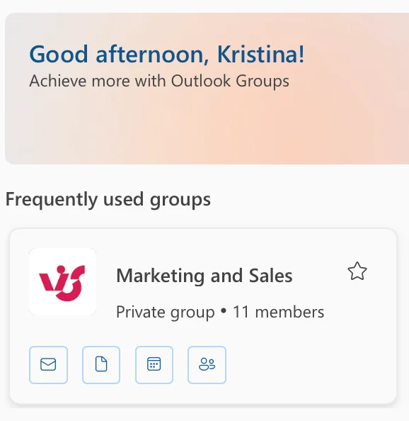Microsoft 365 Group in Outlook showing shared inbox and calendar