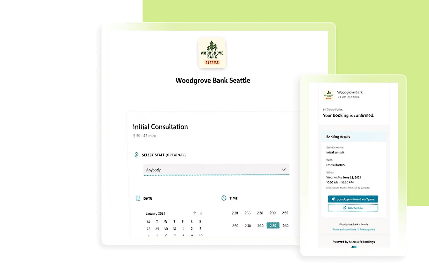 Microsoft Bookings booking page as customers see it