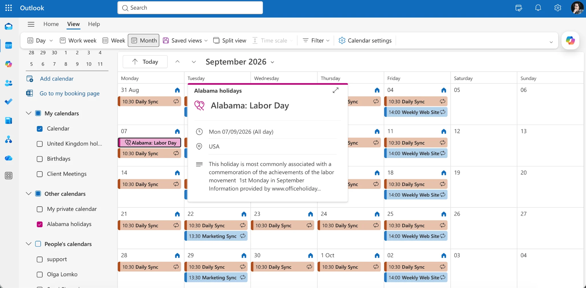 Navigating to your subscribed calendar in OWA