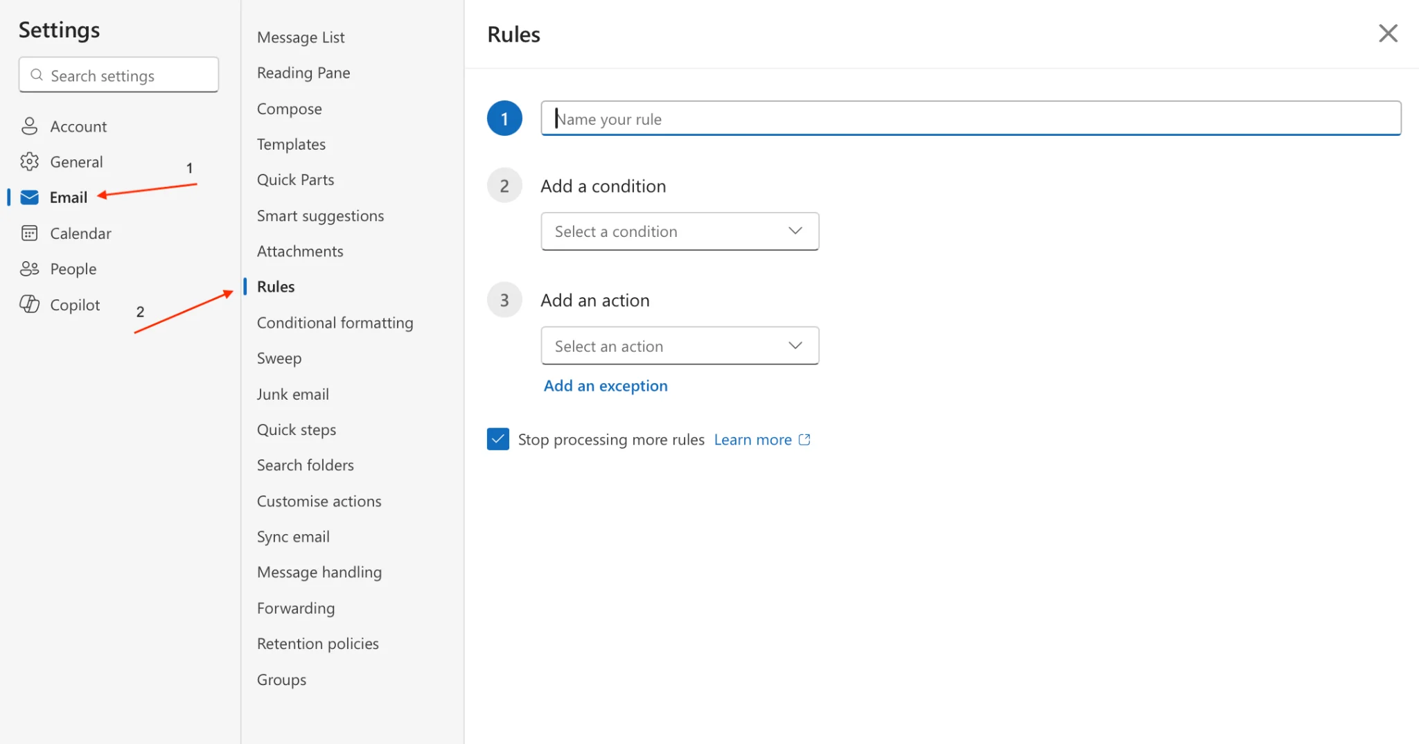 Creating a custom reply rule in Outlook on the web