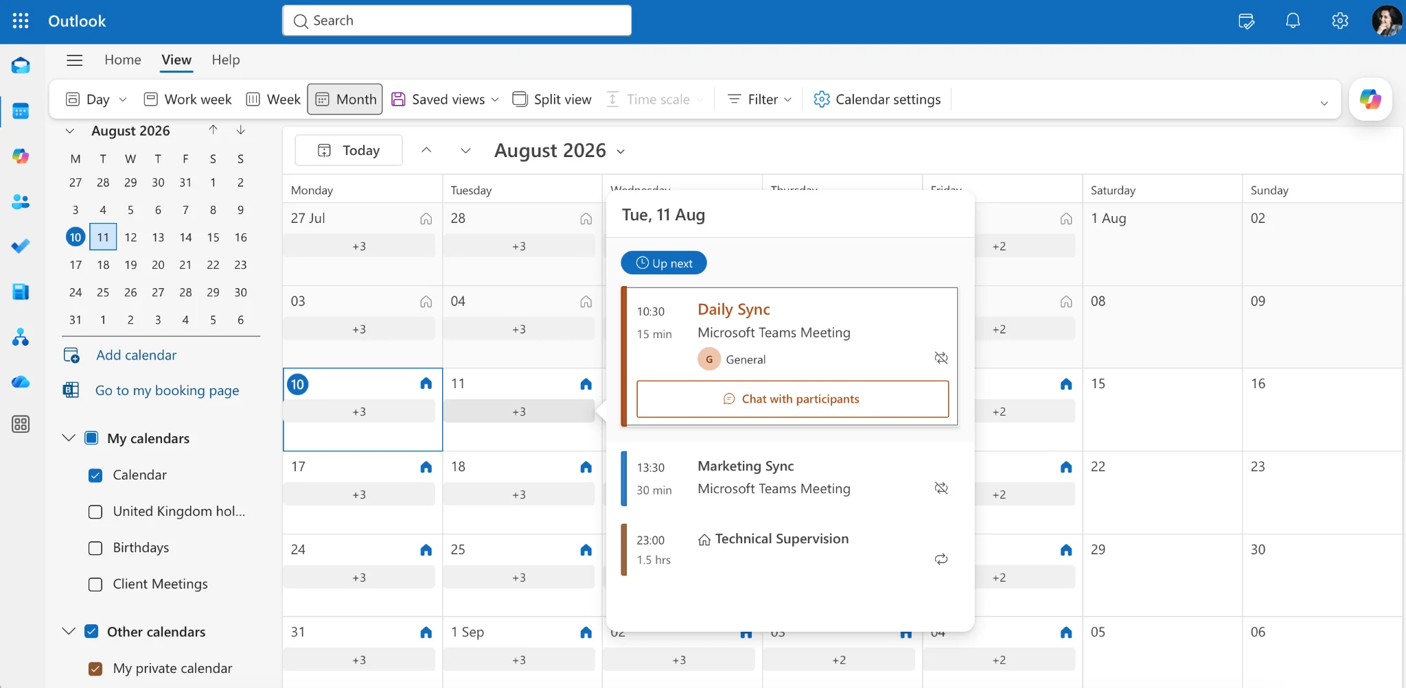 Overlaid calendars in OWA