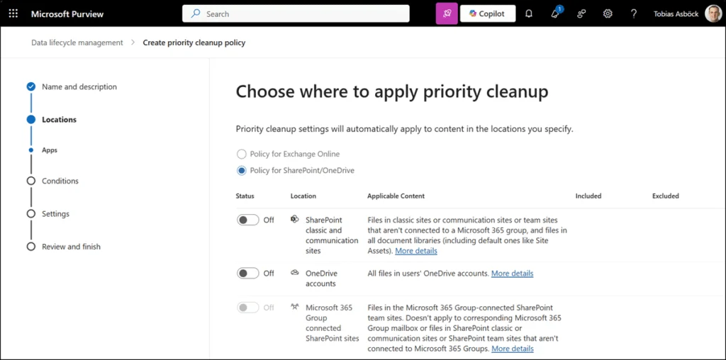 Creating a Priority cleanup policy in Microsoft Purview