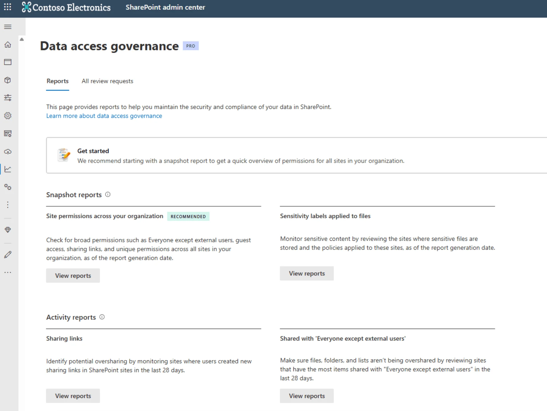 Data access governance reports in the SharePoint admin centre