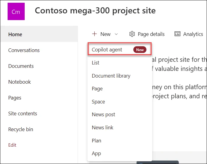 Creating a SharePoint agent from a document library