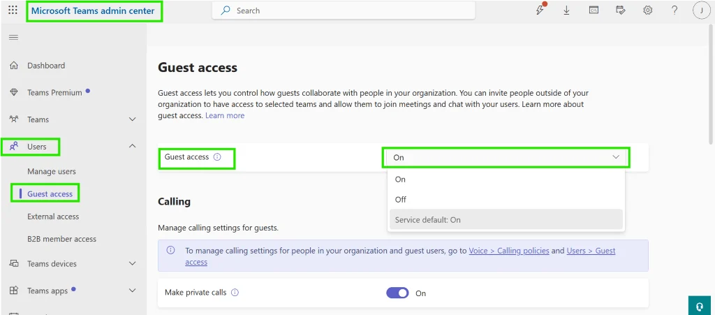 Teams admin center guest access toggle