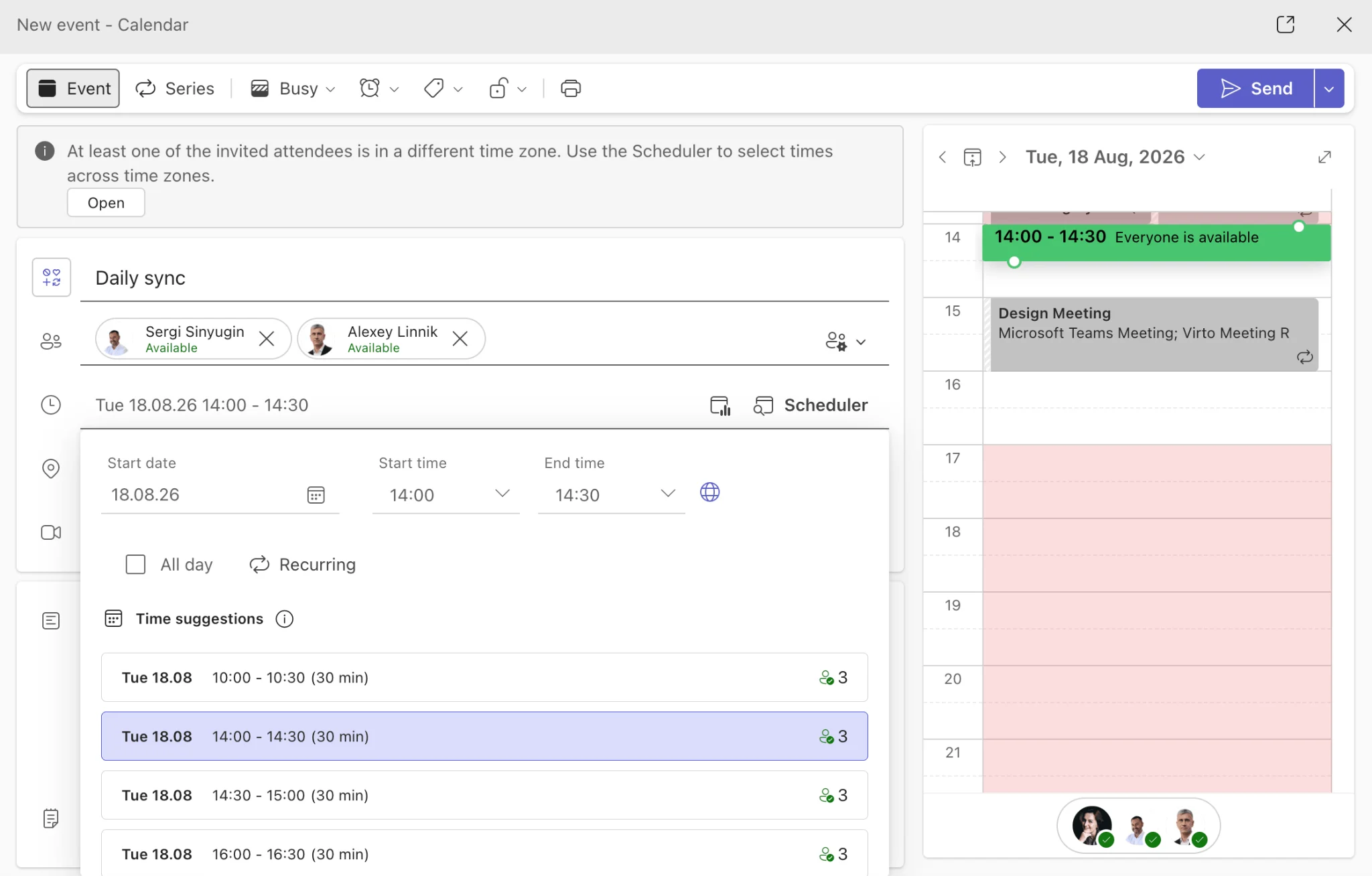 Scheduling a meeting from the Microsoft Teams calendar