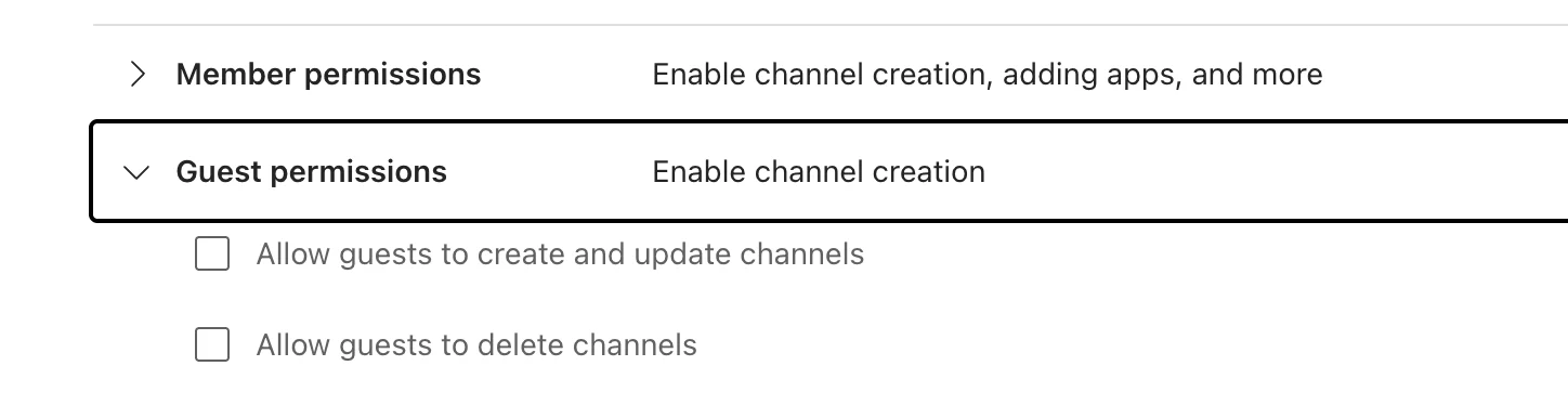Guest permissions in the team Settings tab
