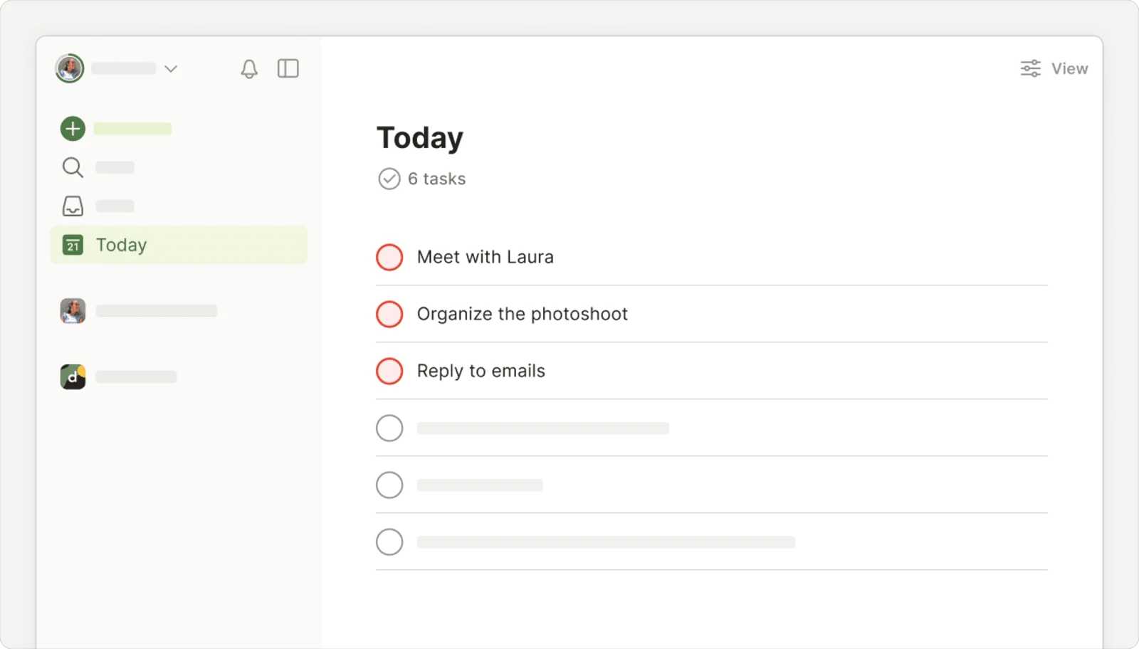 Todoist Today view with natural-language task entry