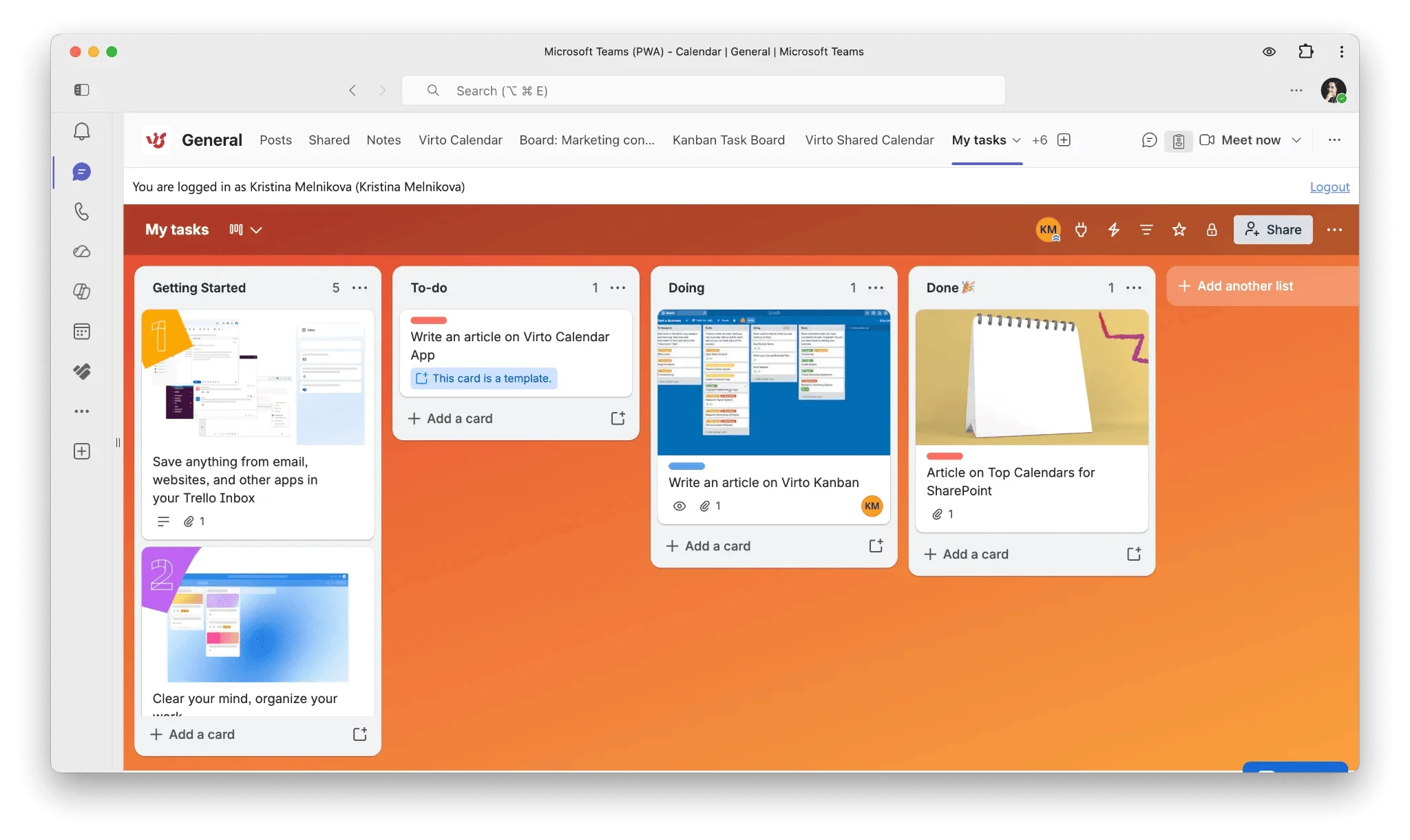 Trello kanban board view
