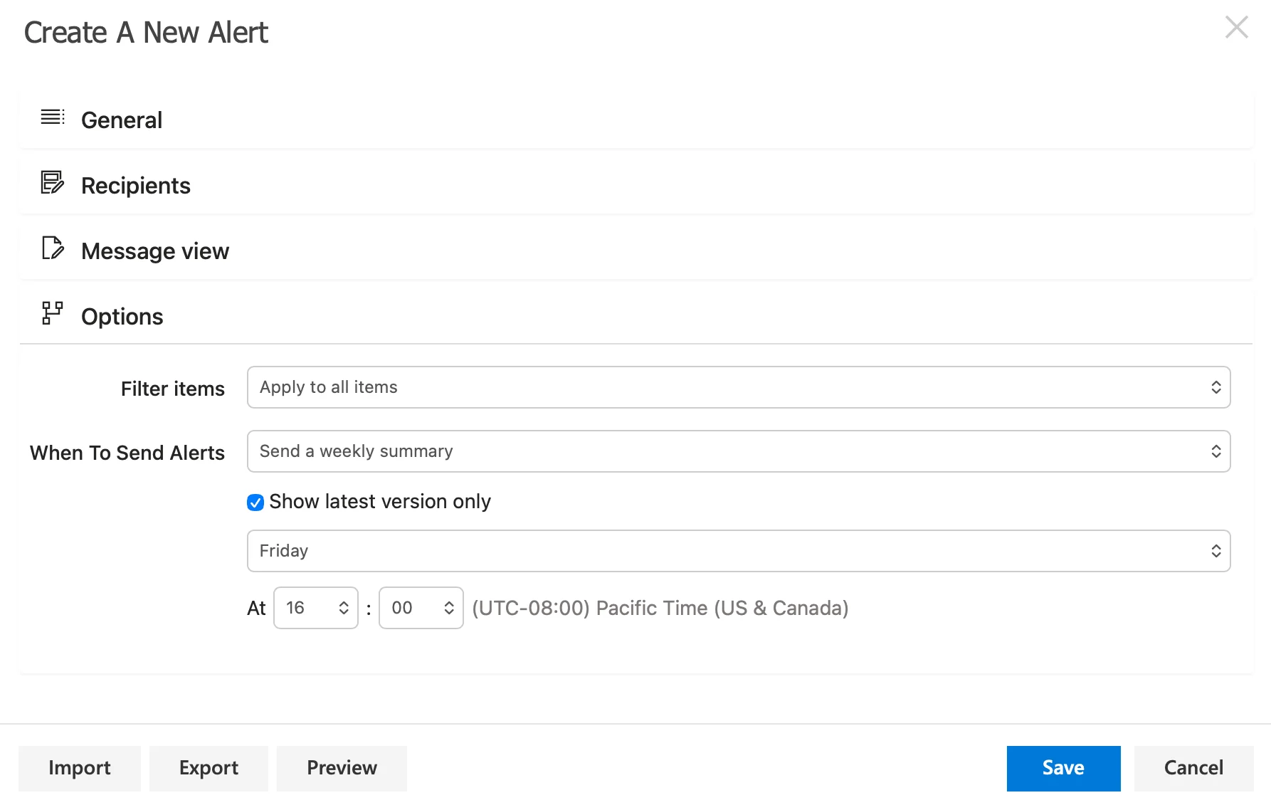 Configuring a weekly digest in Virto Alerts and Reminders App
