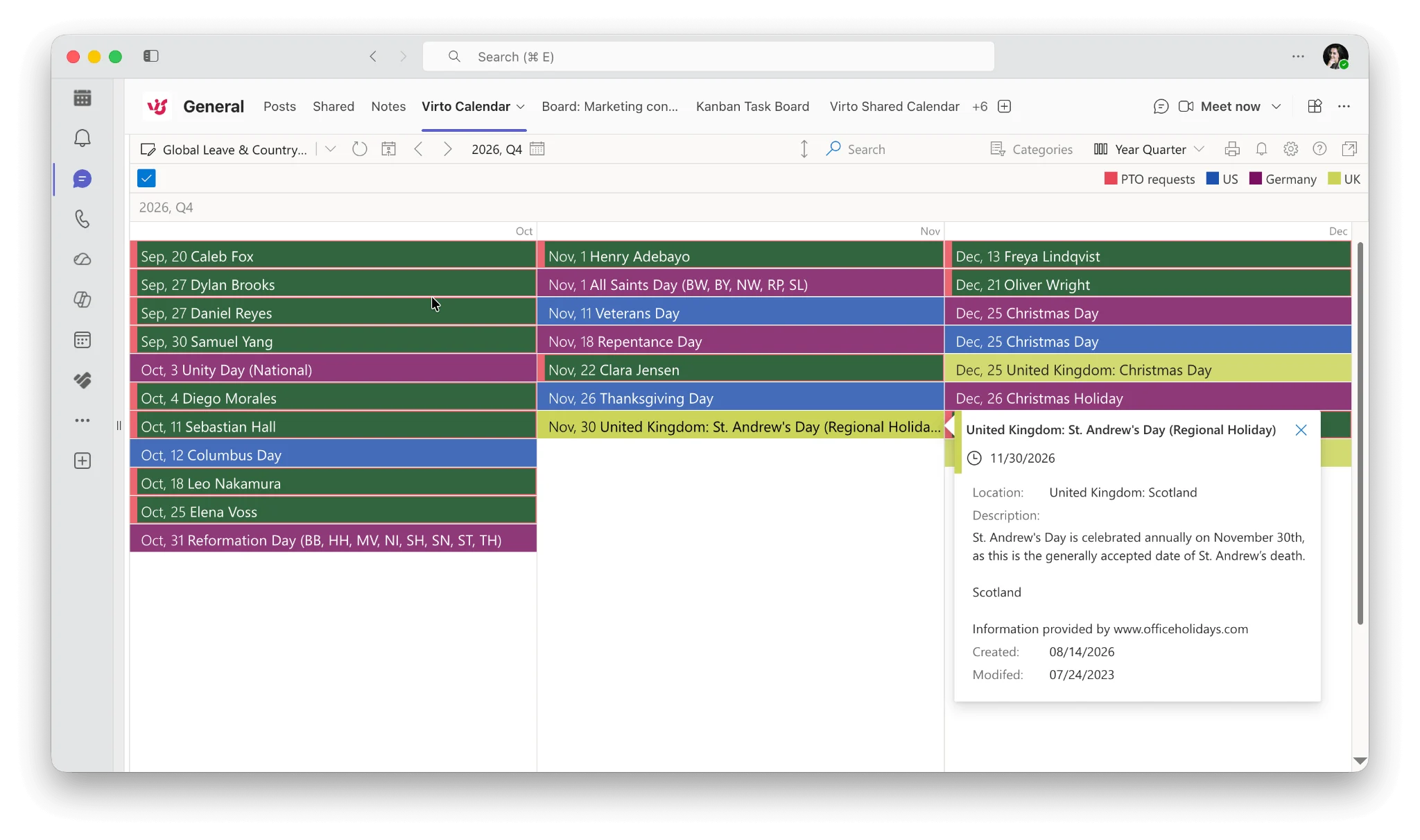 Virto Calendar added as a Teams channel tab