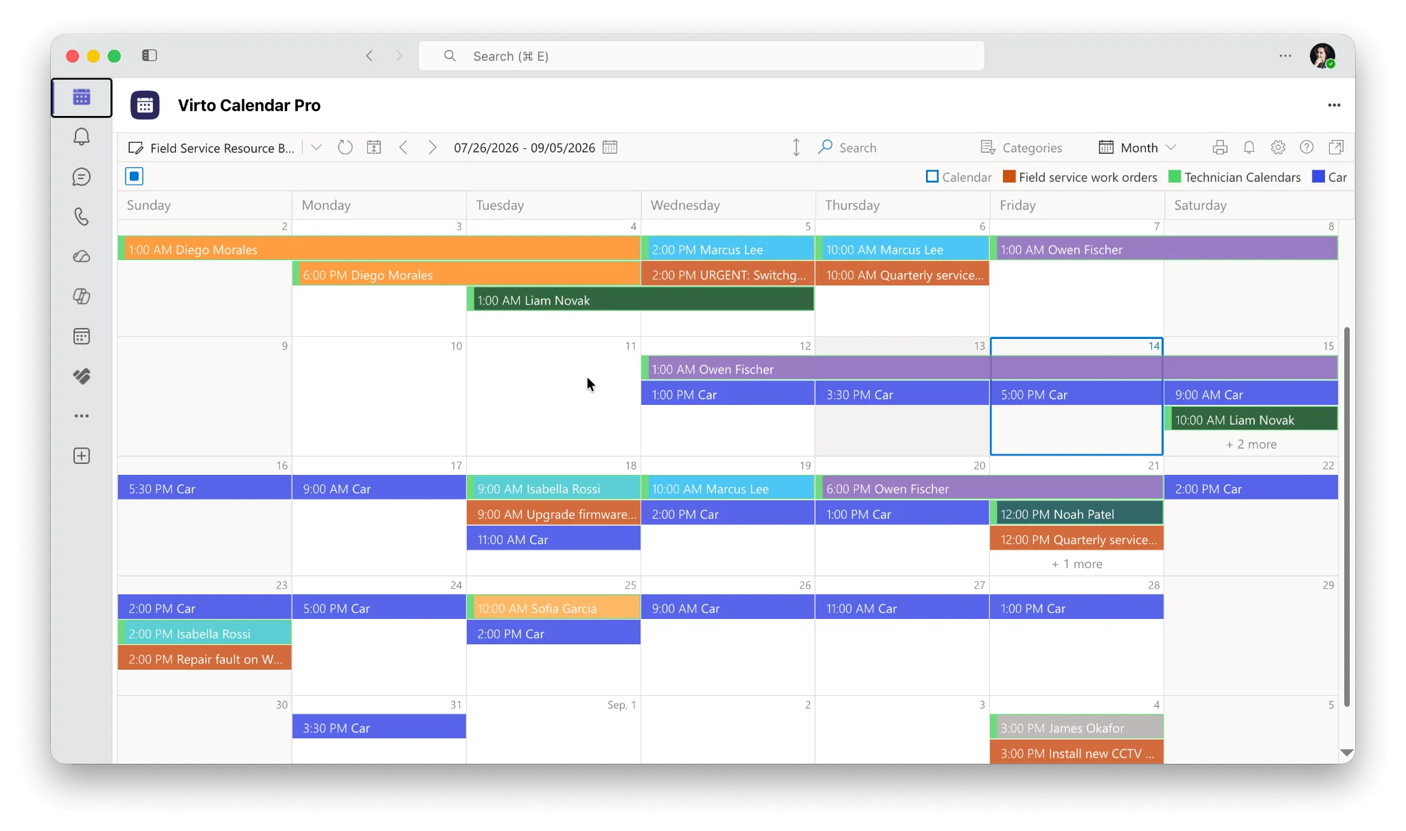 Virto Calendar App overlaying multiple Microsoft 365 group calendars