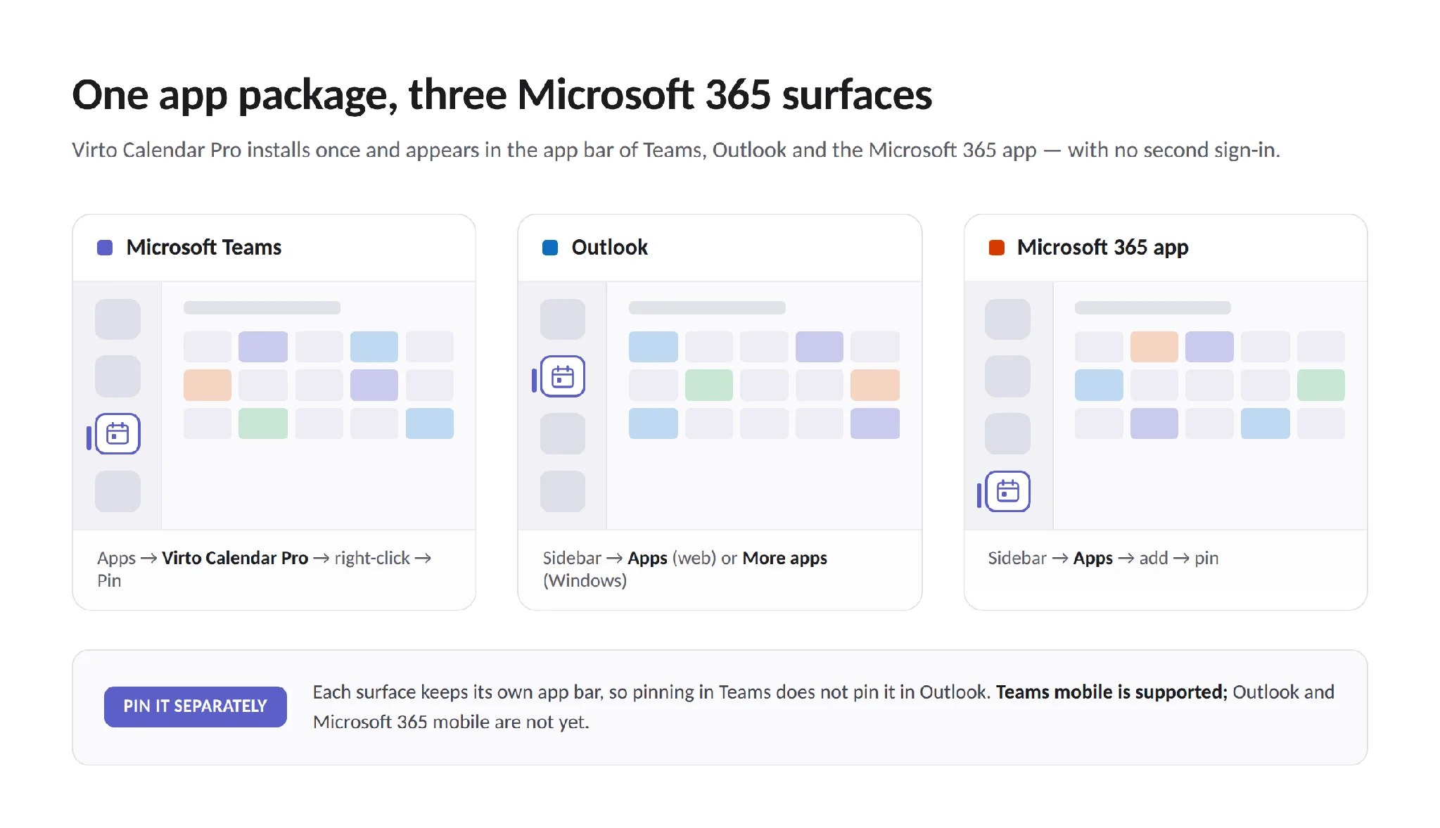 Virto Calendar available across Teams, Outlook, and Microsoft 365