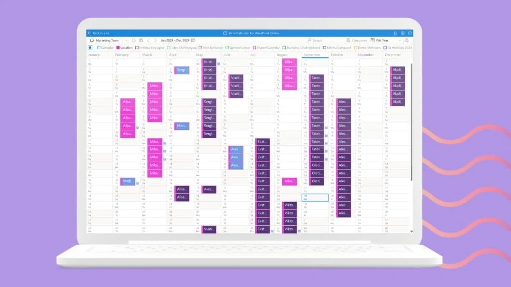 Flat Year view showing full year of team absences