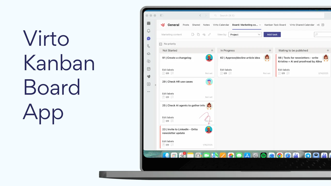 Virto Kanban Board running as a tab inside Microsoft Teams