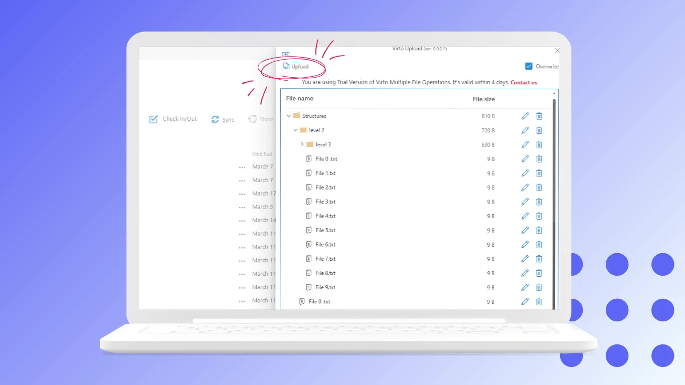 Virto Multiple Operations interface for bulk file actions in SharePoint