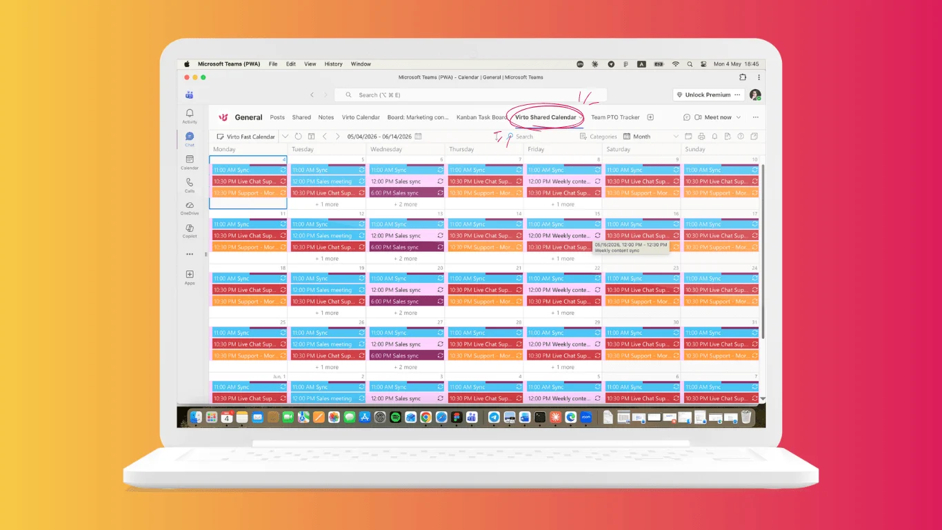 Virto Shared Calendar App interface