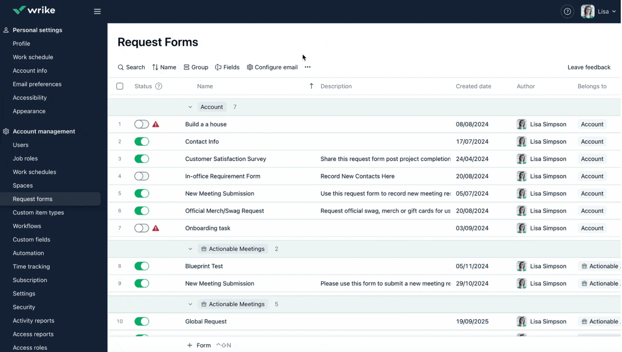 Wrike request form interface