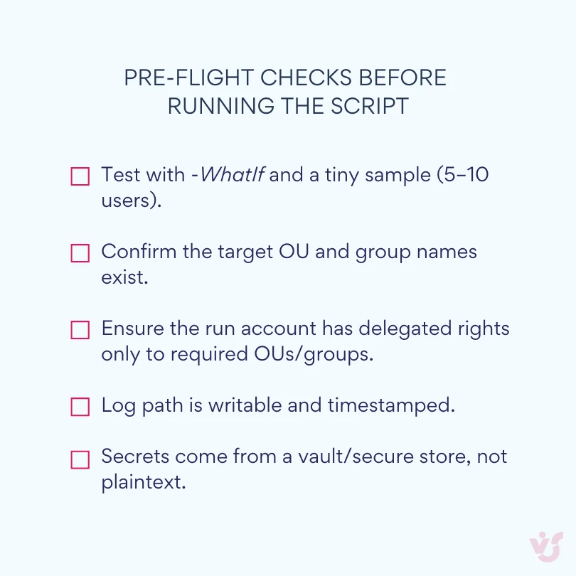 Pre-flight checks before running the script