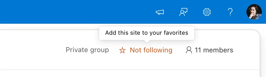 Following a SharePoint site by clicking Not following button