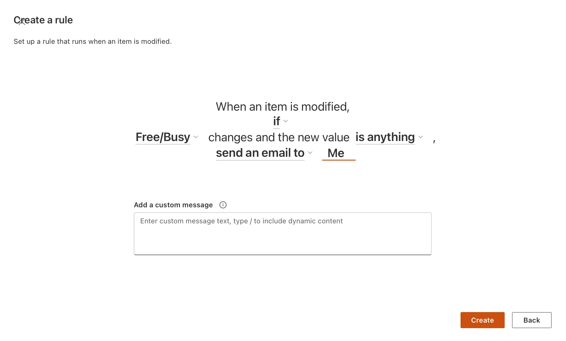 Building a SharePoint rule condition by selecting underlined elements