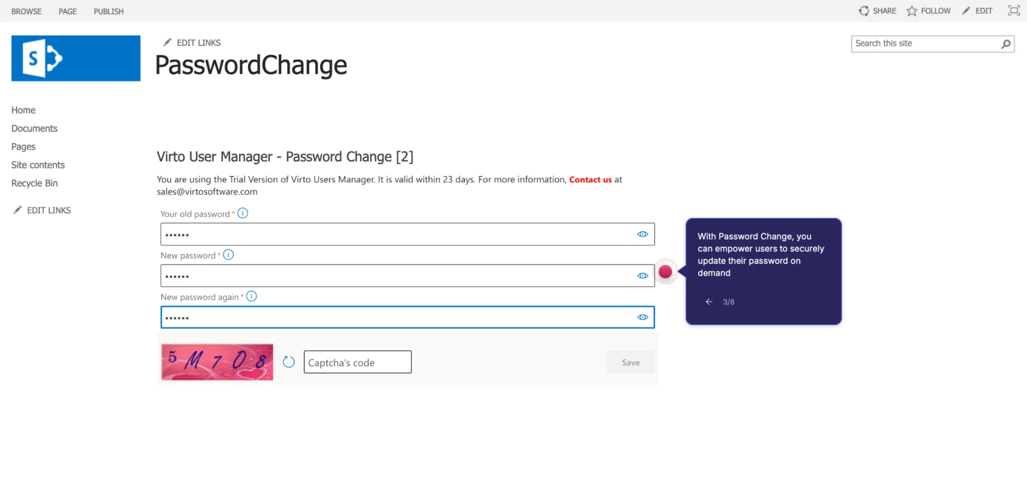 Virto AD Manager form in SharePoint On-Premises