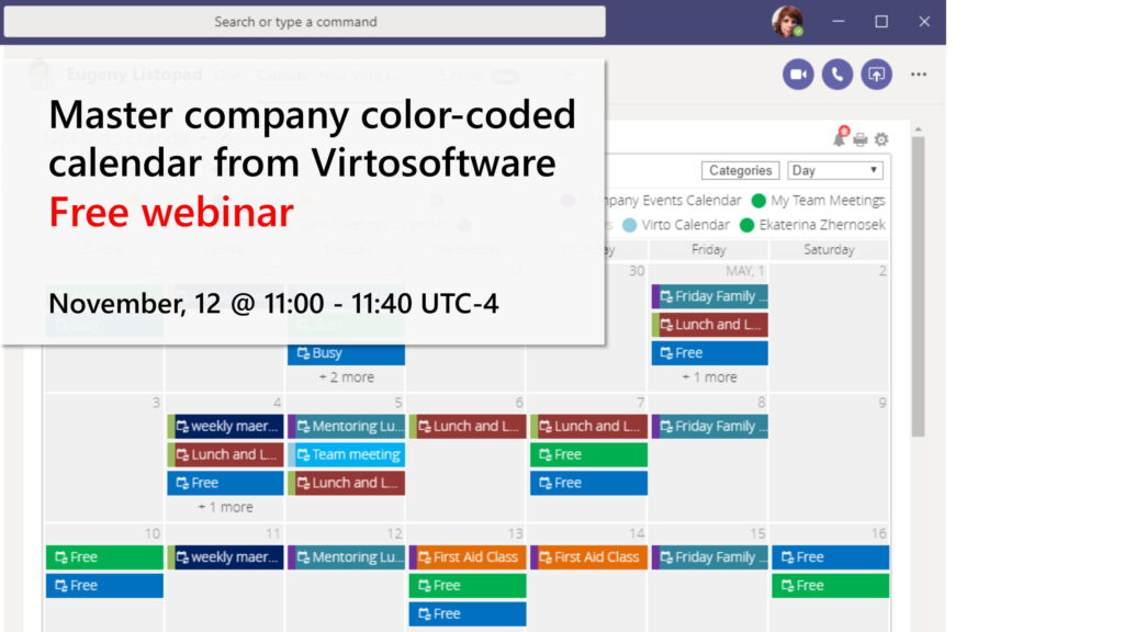 Master company colorcoded calendar with calendars from SharePoint and