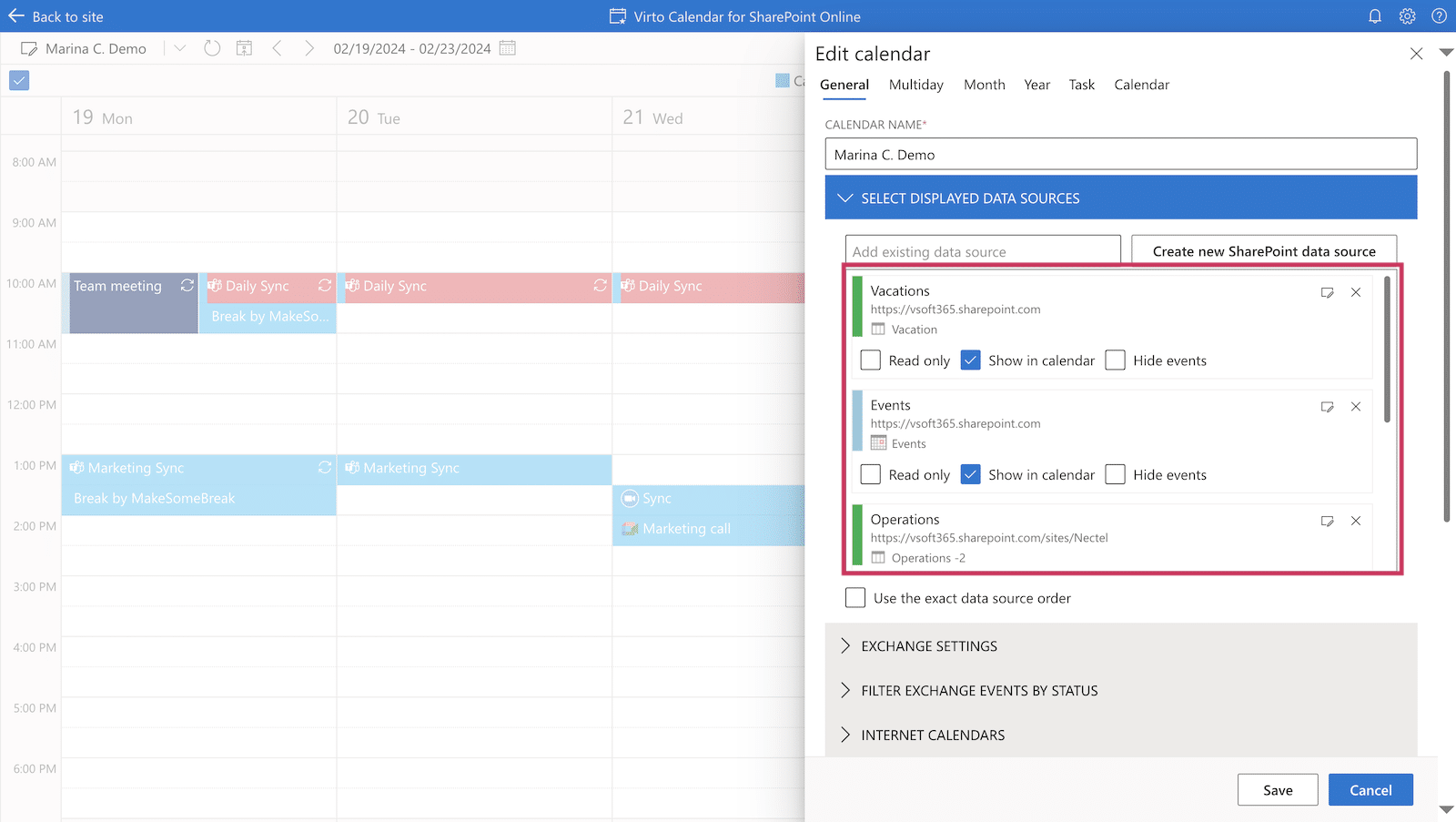 Calendar Management App settings